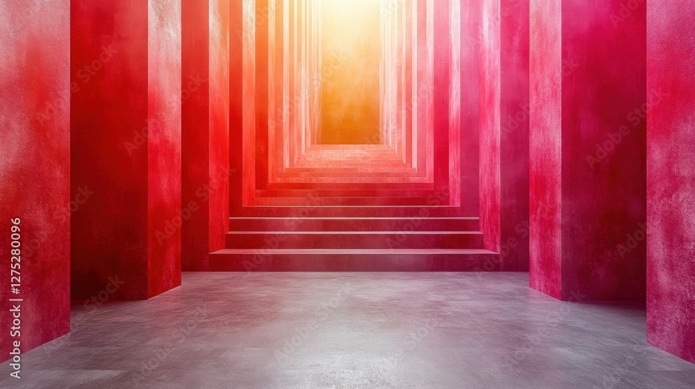 Abstract Deep Red Hallway with Light and Depth Illusion Abstract Deep Red Hallway with Light and Depth Illusion