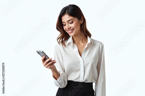 Portrait of young Hispanic professional business woman standing in office. Happy female company executive, smiling businesswoman entrepreneur corporate leader manager looking at camera using tablet