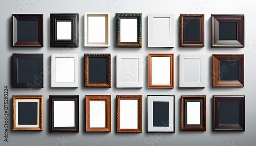 Collection of Isolated Photo Frames in Various Shapes Elegant and Versatile Template Mockups, Showcasing Artistic Flair with Rich Textures and Geometric Designs photo