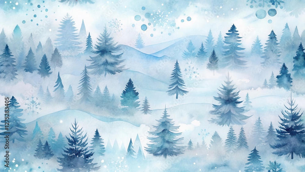 Obraz premium Serene Winter Wonderland A Misty Forest of Evergreens Under a Softly Falling Snow