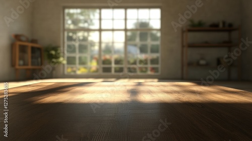 Wallpaper Mural Sunlit Room with Wooden Floor and Large Window Overlooking Garden Torontodigital.ca