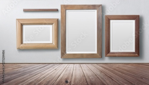 Stylish White Mockup Artwork Empty Picture Frames on a Minimalist Wall, Showcasing Clean Lines and Crisp Textures for Modern Home Decor or Digital Design Inspiration.