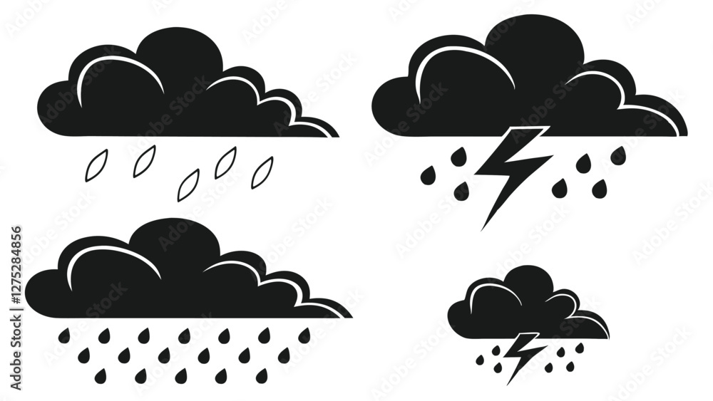Blue Cloud Icon Set with Rain and Weather Symbols on Transparent Background Blue Cloud Icon Set with Rain and Weather Symbols on Transparent Background