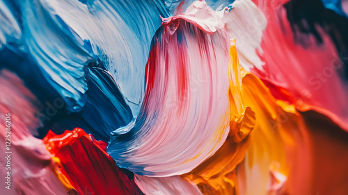 Vibrant abstract art background.  Swirling strokes of bold colors create a dynamic and energetic visual. Ideal for design projects needing a colorful, expressive backdrop.