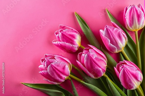 Wallpaper Mural Three pink tulips are arranged in a row on a pink background Torontodigital.ca