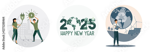 Renewable Energy Collaboration. Eco Friendly Happy New Year 2025. Sustainable Energy Solutions.