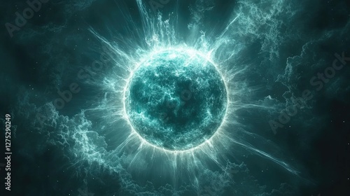 Radiant celestial sphere in swirling nebula