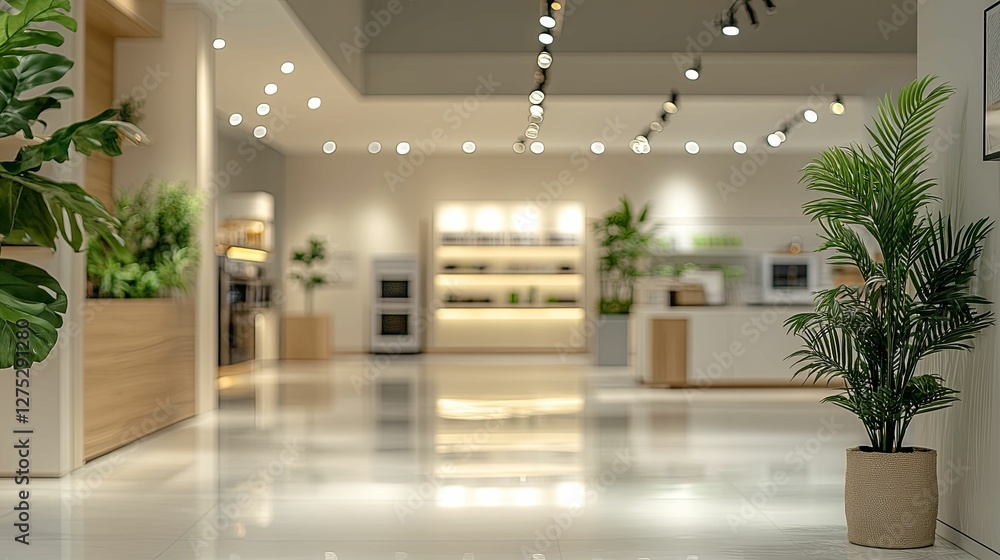 Fototapeta premium Modern Showroom Interior Design Featuring Lush Plants