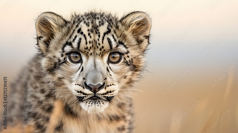 Obraz premium Adorable Snow Leopard Cub Portrait in Natural Habitat Background
