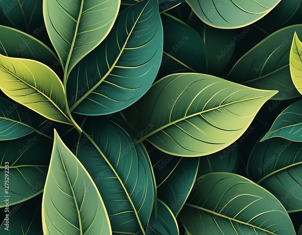 Lush Canopy, A Seamless Botanical Pattern of Verdant Leaves Lush Canopy, A Seamless Botanical Pattern of Verdant Leaves