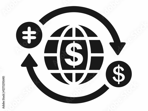 Global Earning Icon. international money transfer black icon isolated on white background. Global Earning Icon

