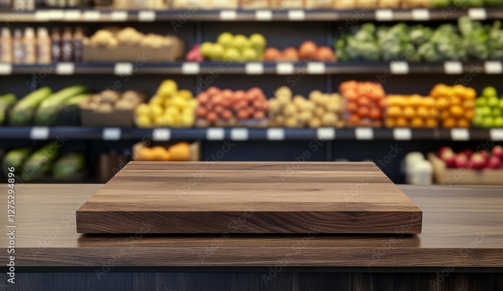 Naklejka premium Wooden counter display, produce market backdrop