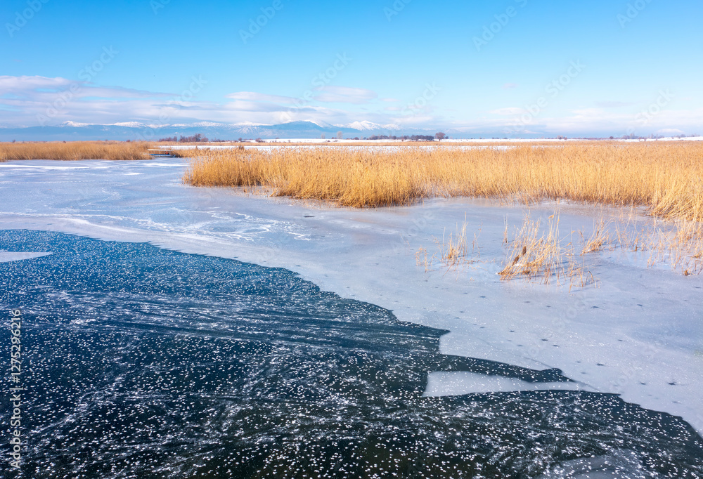 The frozen view of Beysehir Lake in Konya Province
