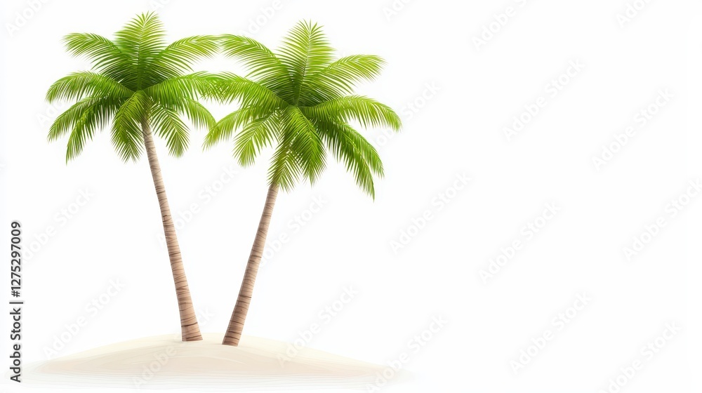 Obraz premium Tropical Paradise: Two Lush Palm Trees on a Sandy Beach