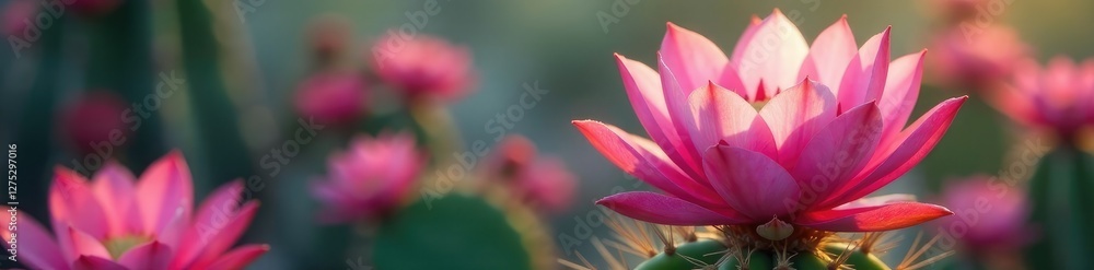 Pink lobivia cactus flowers with subtle shading and soft focus, gentle hue, flower Pink lobivia cactus flowers with subtle shading and soft focus, gentle hue, flower