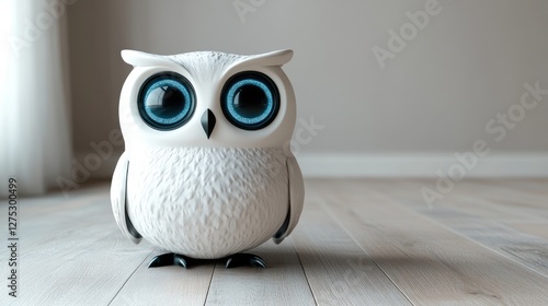 Cute white owl figurine indoors, near window