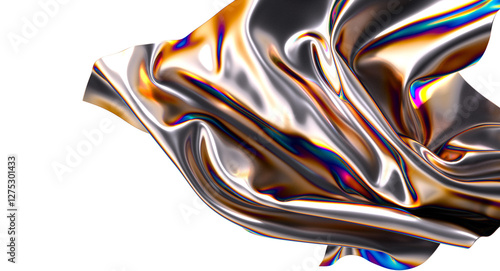 Shimmering iridescent fabric drapes creating a captivating abstract design