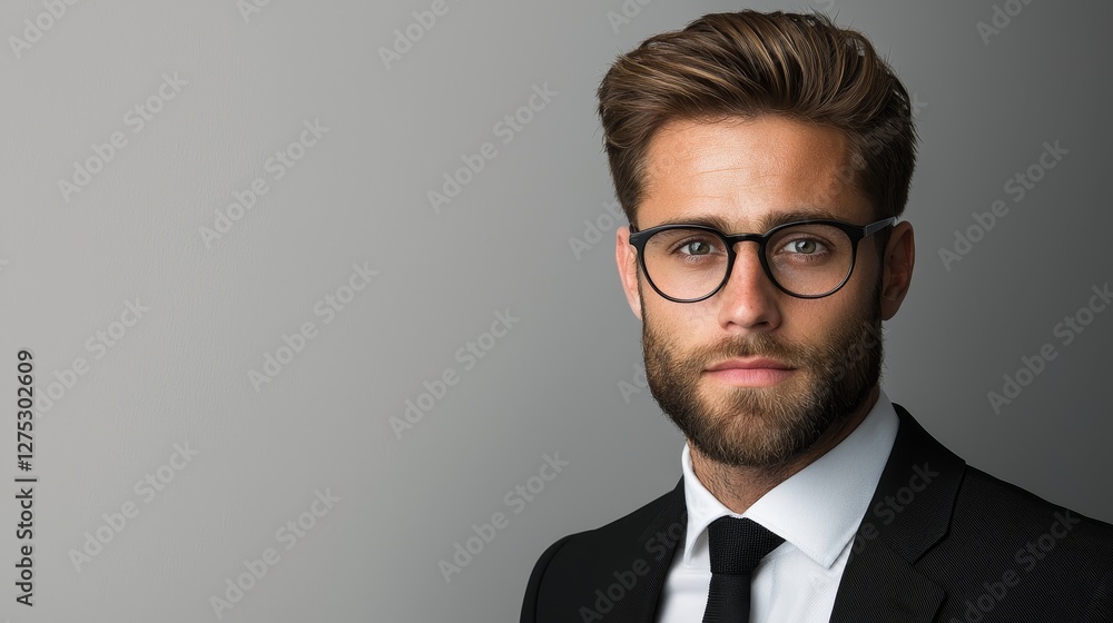 Modern business professional in glasses office environment portrait photography sleek frame contemporary setting