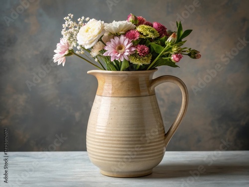 Wallpaper Mural Beige Ceramic Pitcher Holds Bouquet of Flowers Torontodigital.ca