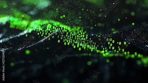 Abstract Data Wave, Green Binary Code, Digital Background