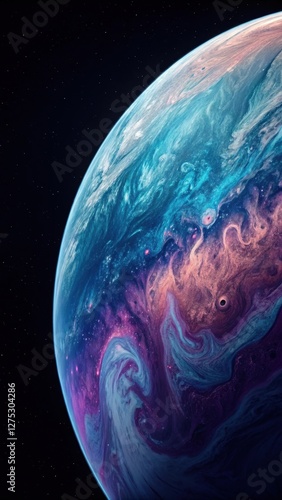 Colorful Swirling Sphere Resembles a Planet in Deep Space