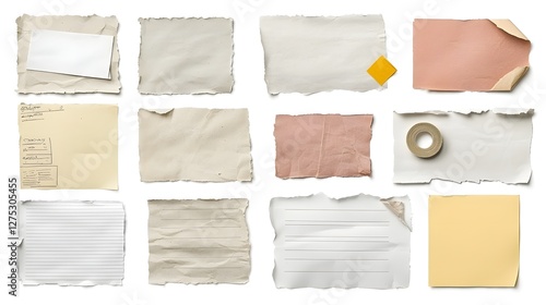 Wallpaper Mural Stylized vintage note paper composition with textured torn edges and adhesive tape  creating an elegant and creative office message card concept  The distressed and layered design provides a premium Torontodigital.ca