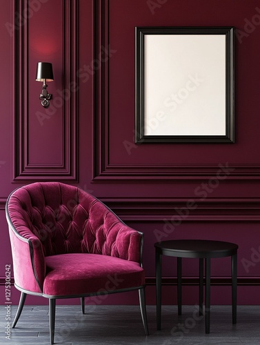 Luxury Velvet Chair  Dark Red Walls  Mockup Frame