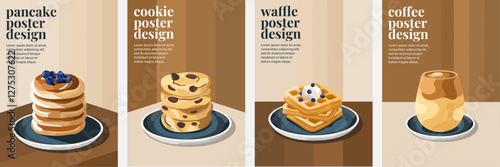 Breakfast-inspired designs featuring pancakes, cookies, coffee, and waffles.