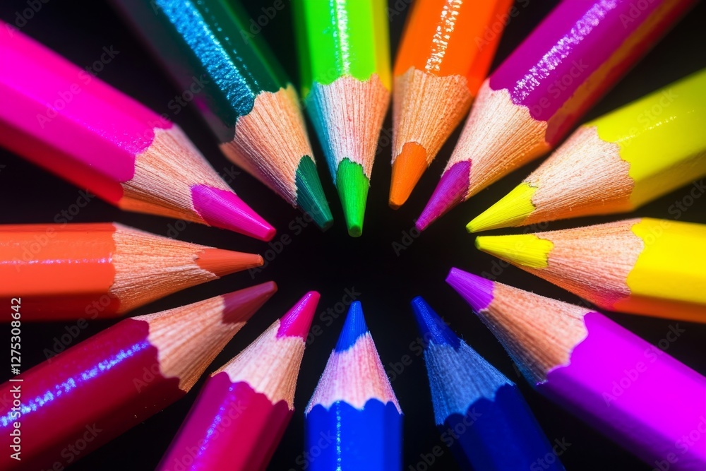 Naklejka premium Vibrant Colored Pencils in a Circular Arrangement