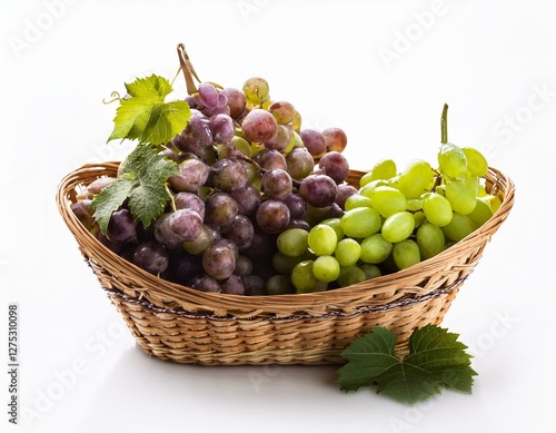 A basket of fresh grapes in white background and in the kitchen