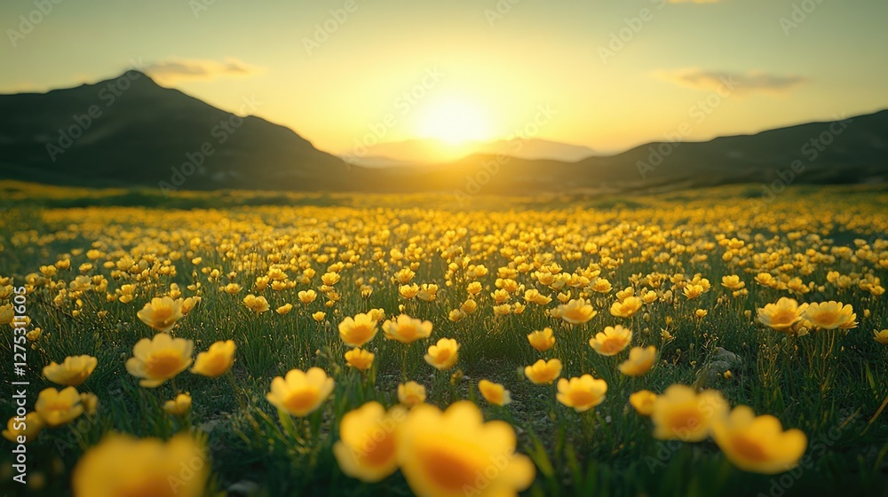Fototapeta premium Sunset over a field of wildflowers