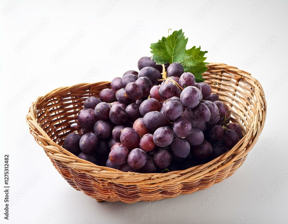 A basket of fresh grapes in white background and in the kitchen A basket of fresh grapes in white background and in the kitchen