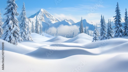 Snow-covered Alaskan wilderness with towering pine trees, showcasing Americas natural beauty