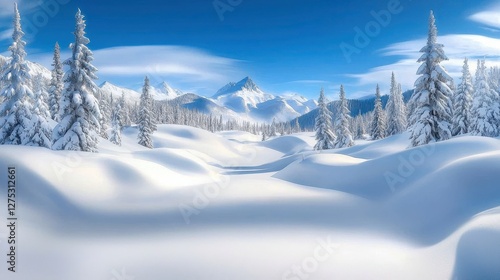 Snow-covered Alaskan wilderness with towering pine trees, showcasing Americas natural beauty