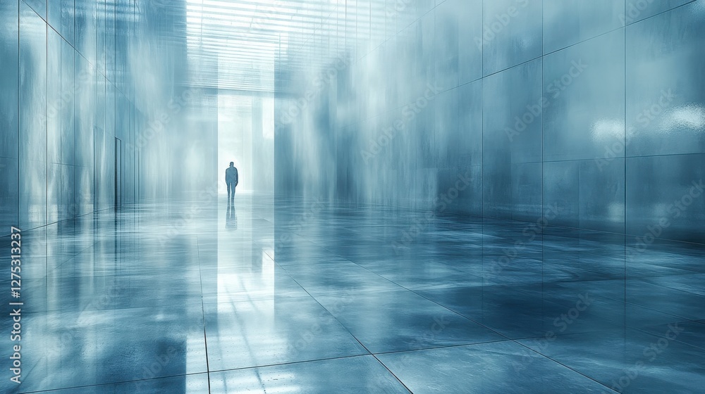 Fototapeta premium Solitary Figure in Abstract Modern Art Space with Ethereal Atmosphere