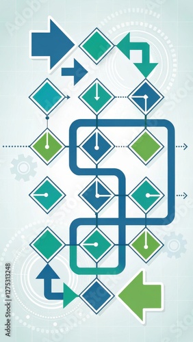 Stylized Flowchart Displaying Complex Interconnected Systems