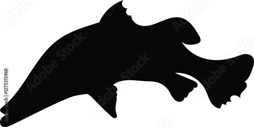Silhouette seabass, barramundi fish isolated on white background, vector illustration 