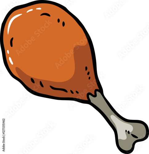 Hand Drawn Vector Cartoon One Piece Fried Chicken Leg