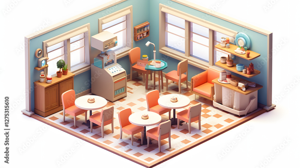 Obraz premium Vintage Retro Cafe room design isometric 3D