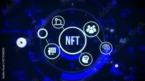 Wallpaper Mural NFT Non-fungible token digital crypto on virtual screen. Torontodigital.ca