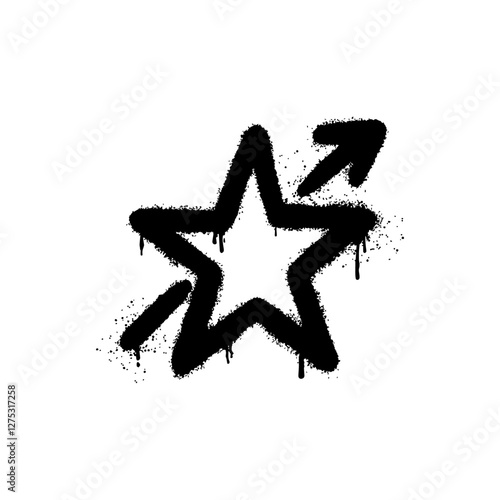 star and arrow icon drawn with graffiti art spray on white background
