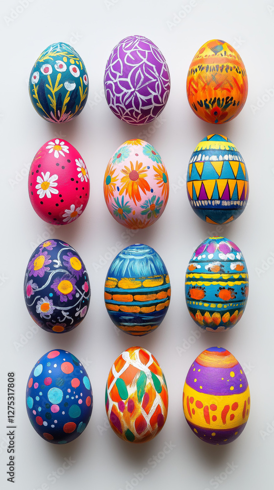 Hand-painted Easter eggs with intricate floral patterns on a pastel blue background. Traditional decorative eggs with detailed spring flower motifs for festive decor and holiday celebrations Hand-painted Easter eggs with intricate floral patterns on a pastel blue background. Traditional decorative eggs with detailed spring flower motifs for festive decor and holiday celebrations