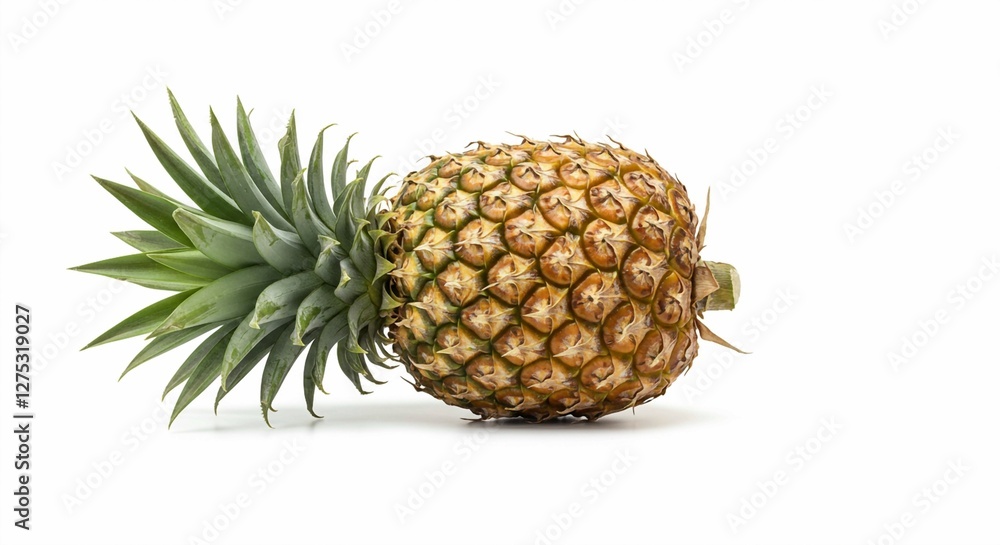 The texture and vibrant color of a whole pineapple are highlighted in this isolated view, showcasing the freshness of this tropical fruit The texture and vibrant color of a whole pineapple are highlighted in this isolated view, showcasing the freshness of this tropical fruit