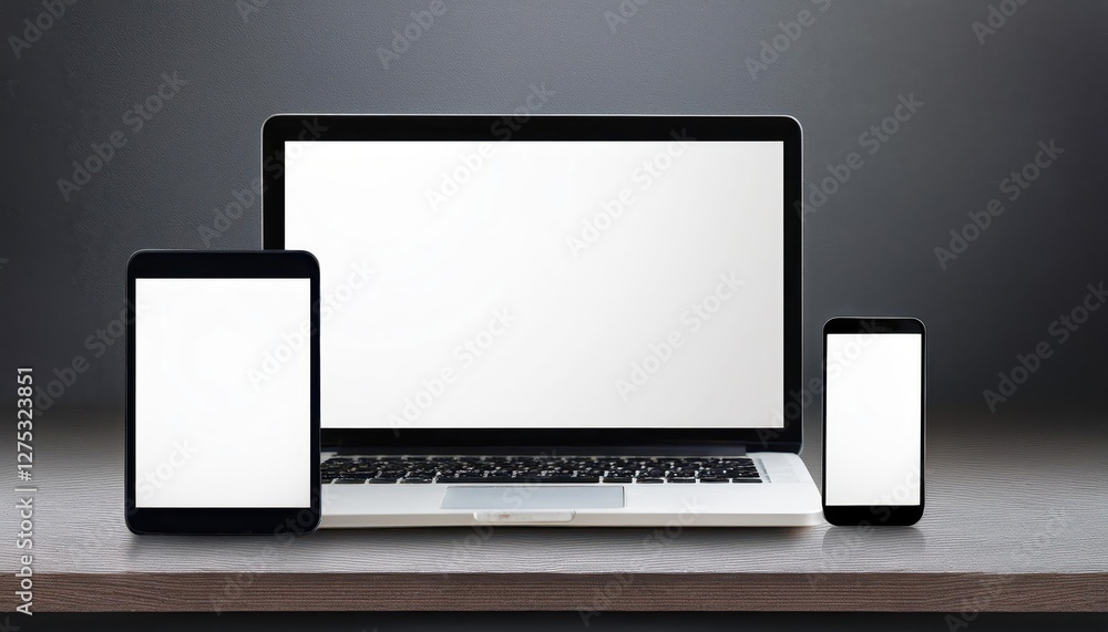Vibrant Future Technology at First Light A Realistic Mockup Showcasing a Computer, Laptop, Tablet, and Phone in the Haze of a Pristine Morning, Conveying Modern Elegance and Innovation. Vibrant Future Technology at First Light A Realistic Mockup Showcasing a Computer, Laptop, Tablet, and Phone in the Haze of a Pristine Morning, Conveying Modern Elegance and Innovation.