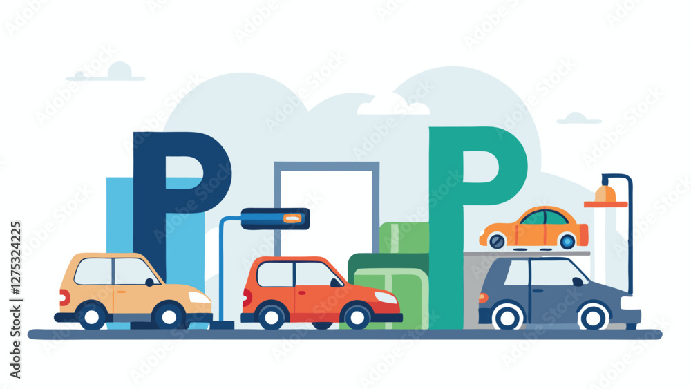 Parking Icons Set with Cars, Parking Signs, and Travel Symbols on Transparent Background Parking Icons Set with Cars, Parking Signs, and Travel Symbols on Transparent Background