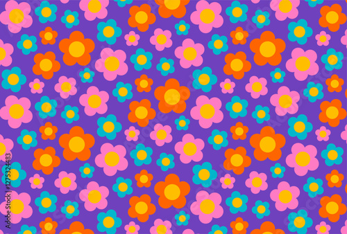 seamless pattern with retro colorful flowers