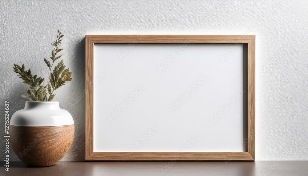Stylish A3 A Wooden Frame Mockup Against a Clean White Backdrop, Perfect for Showcasing Landscape Artwork or Design Elements with Warm Tones and Natural Textures. Stylish A3 A Wooden Frame Mockup Against a Clean White Backdrop, Perfect for Showcasing Landscape Artwork or Design Elements with Warm Tones and Natural Textures.