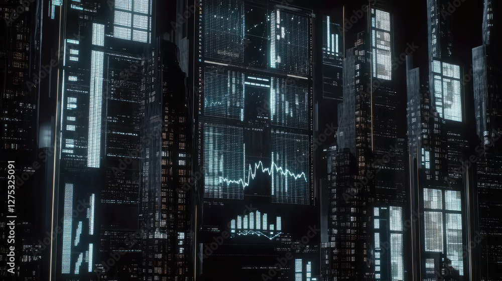 A futuristic city skyline with digital charts reflecting business growth, financial forecasts, and corporate evolution. Glowing data overlays highlight economic trends and company performance A futuristic city skyline with digital charts reflecting business growth, financial forecasts, and corporate evolution. Glowing data overlays highlight economic trends and company performance