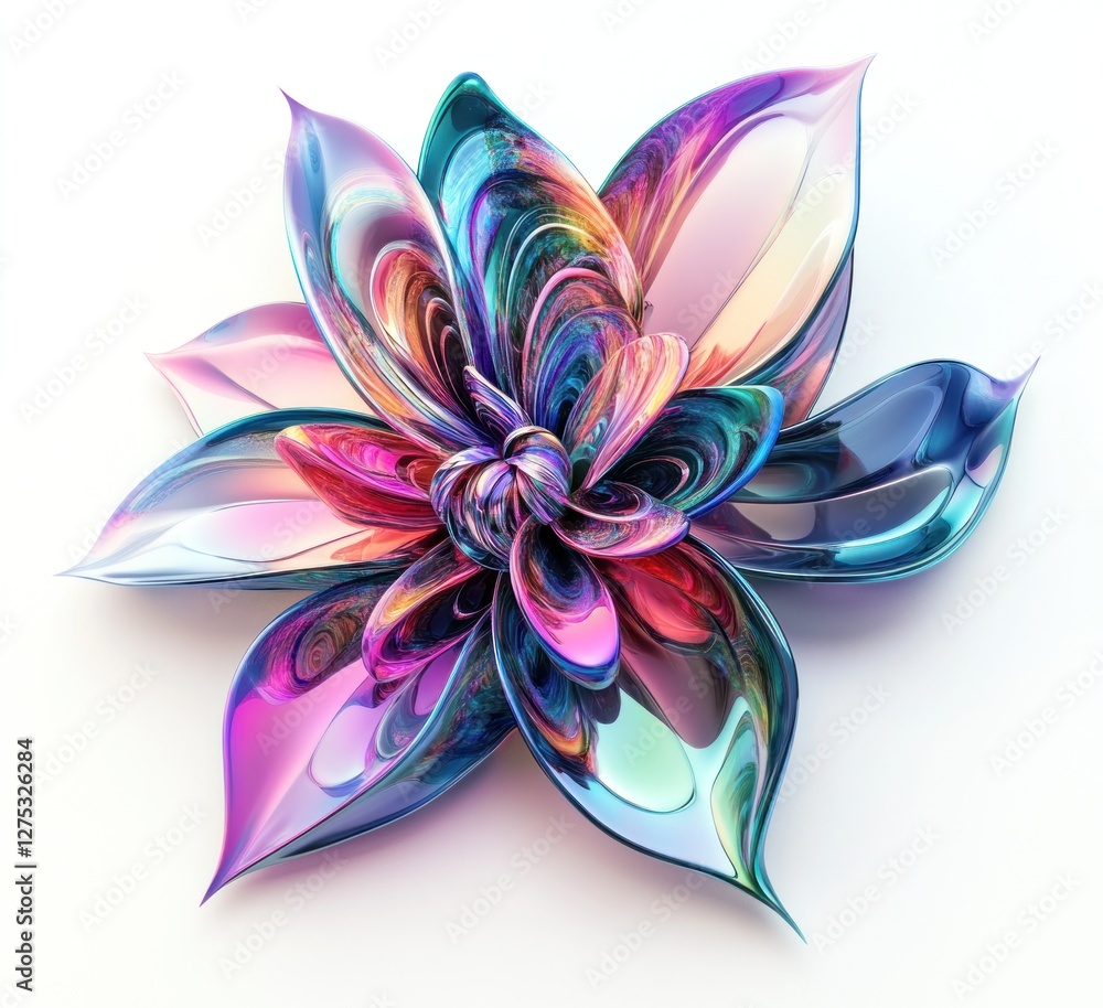 Fototapeta premium Abstract iridescent flower, 3D render.