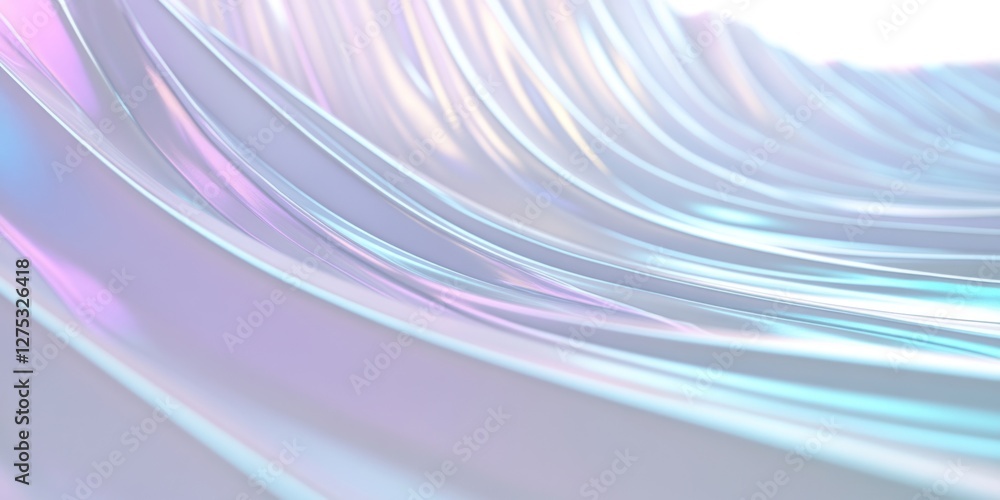 Fototapeta premium Abstract iridescent flowing curves, pastel colors, smooth surface, 3D render.